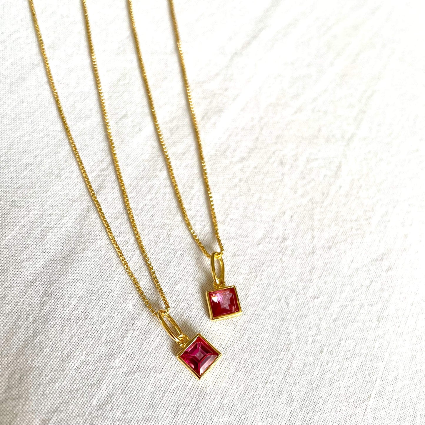 Varg Pink Topaz Square Charm Necklace
