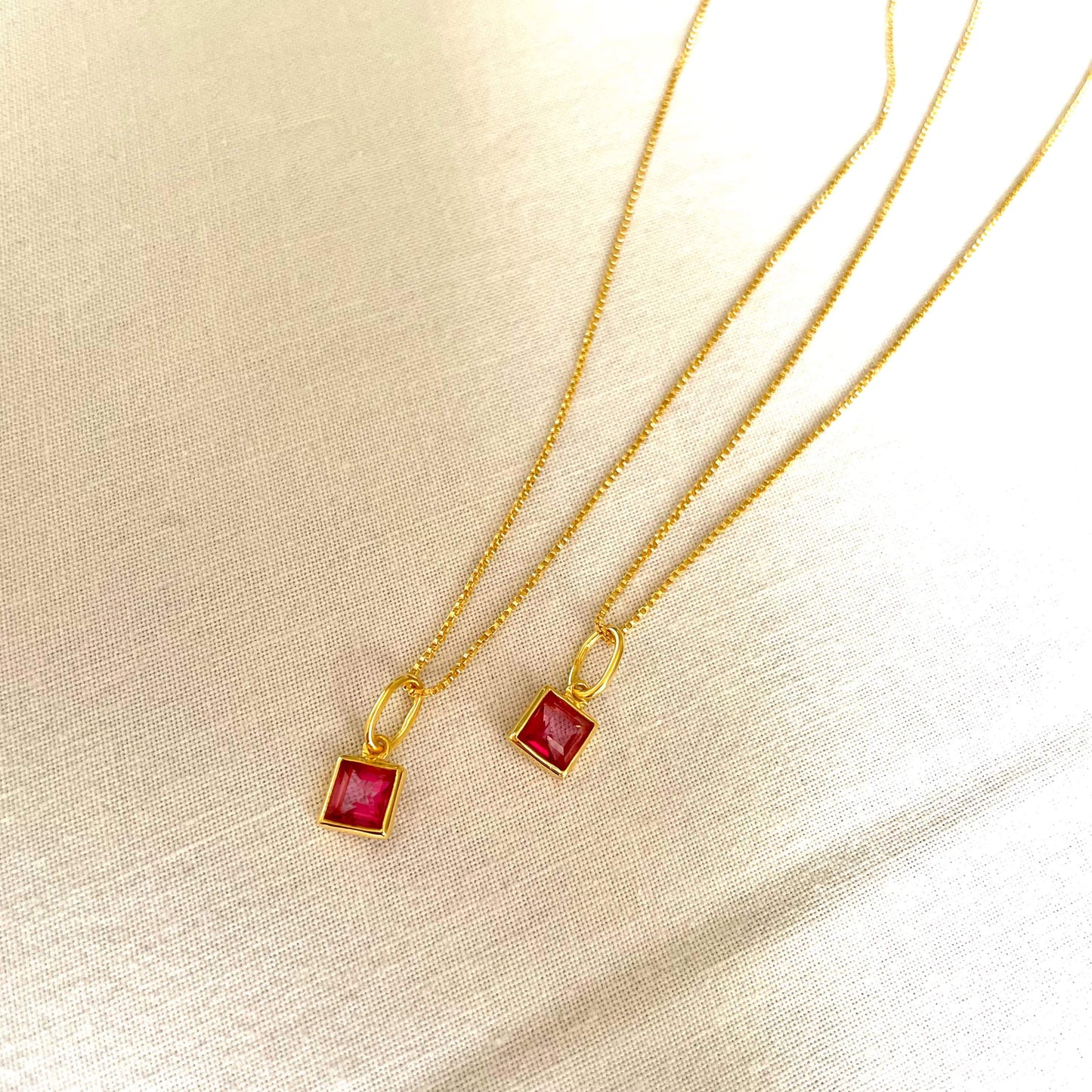 Varg Pink Topaz Square Charm Necklace