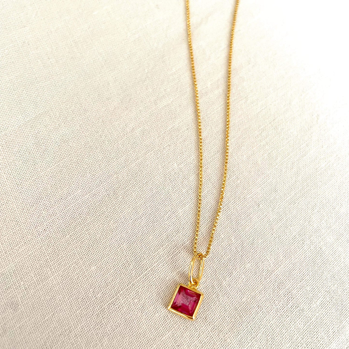 Varg Pink Topaz Square Charm Necklace