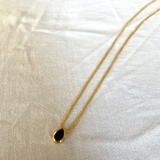 Black Onyx Necklace, Gold Plated on 925 Sterling Silver, handmade gemstone necklace by Brinda, Unique Gift for her, Unique necklace, gemstones, gold, chain, Crystal, trending, mothers day gift, small business, london, dainty necklace, Teardrop, drop