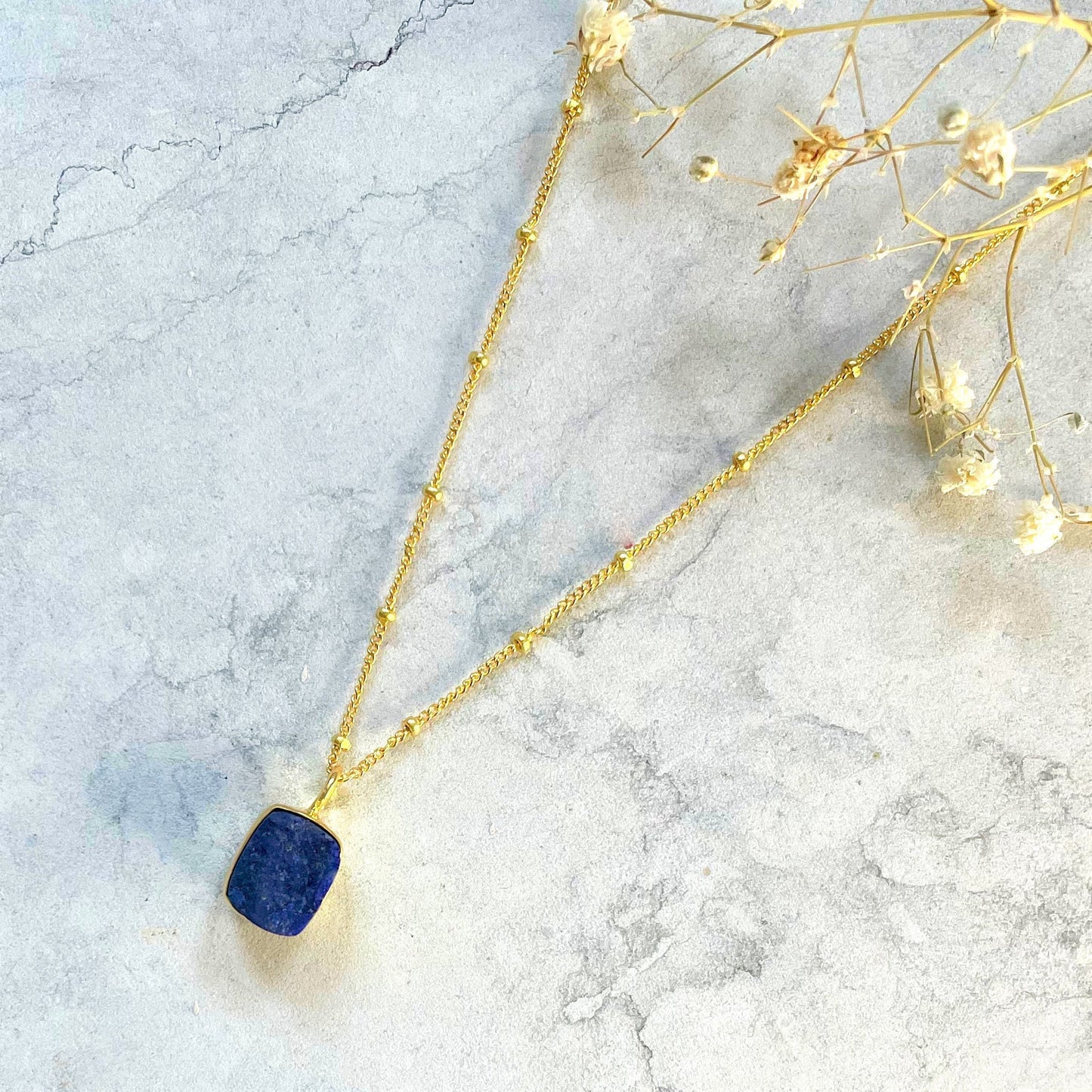 Lapis Lazuli Necklace, Gold Plated on 925 Sterling Silver, handmade gemstone necklace by Brinda, Unique Gift for her, Unique necklace, gemstones, gold, chain, Crystal, trending, mothers day gift, small business, london, dainty necklace, lapis lazuli