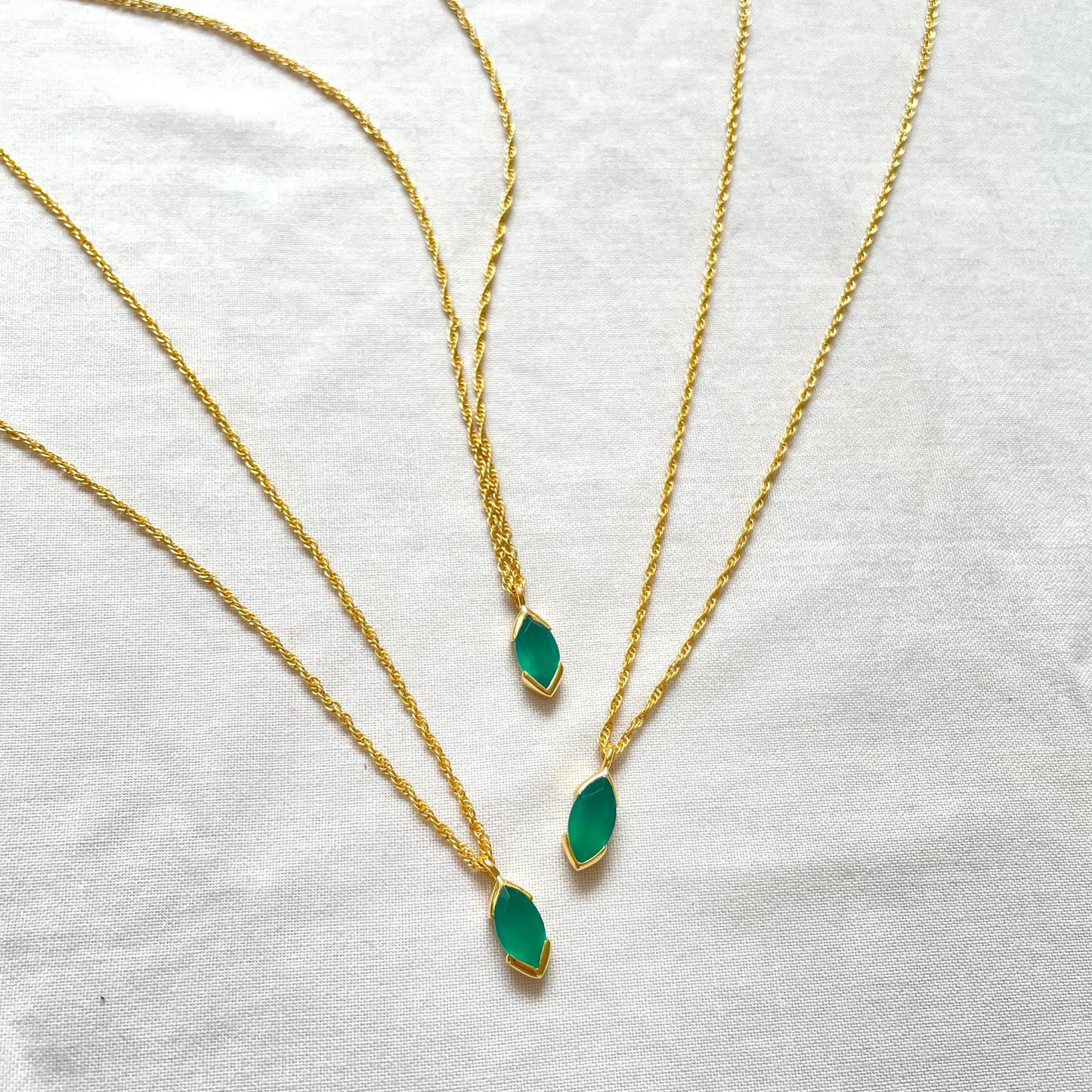 Green Onyx Necklace, Gold Plated on 925 Sterling Silver, handmade gemstone necklace by Brinda, Unique Gift for her, Unique necklace, gemstones, gold, chain, Crystal, trending, mothers day gift, small business, london, dainty necklace, Marquise, Cute