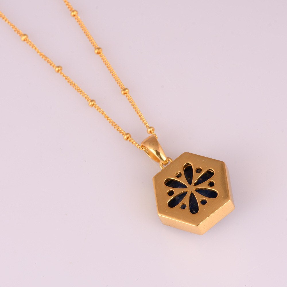 Lapis Lazuli Necklace, Gold Plated on 925 Sterling Silver, handmade gemstone necklace by Brinda, Unique Gift for her, Unique necklace, gemstones, gold, chain, Hexagon, trending, mothers day gift, small business, london, dainty necklace, lapis lazuli