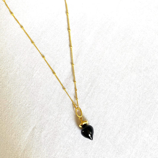 Black Onyx Orb Dome Pendant Necklace