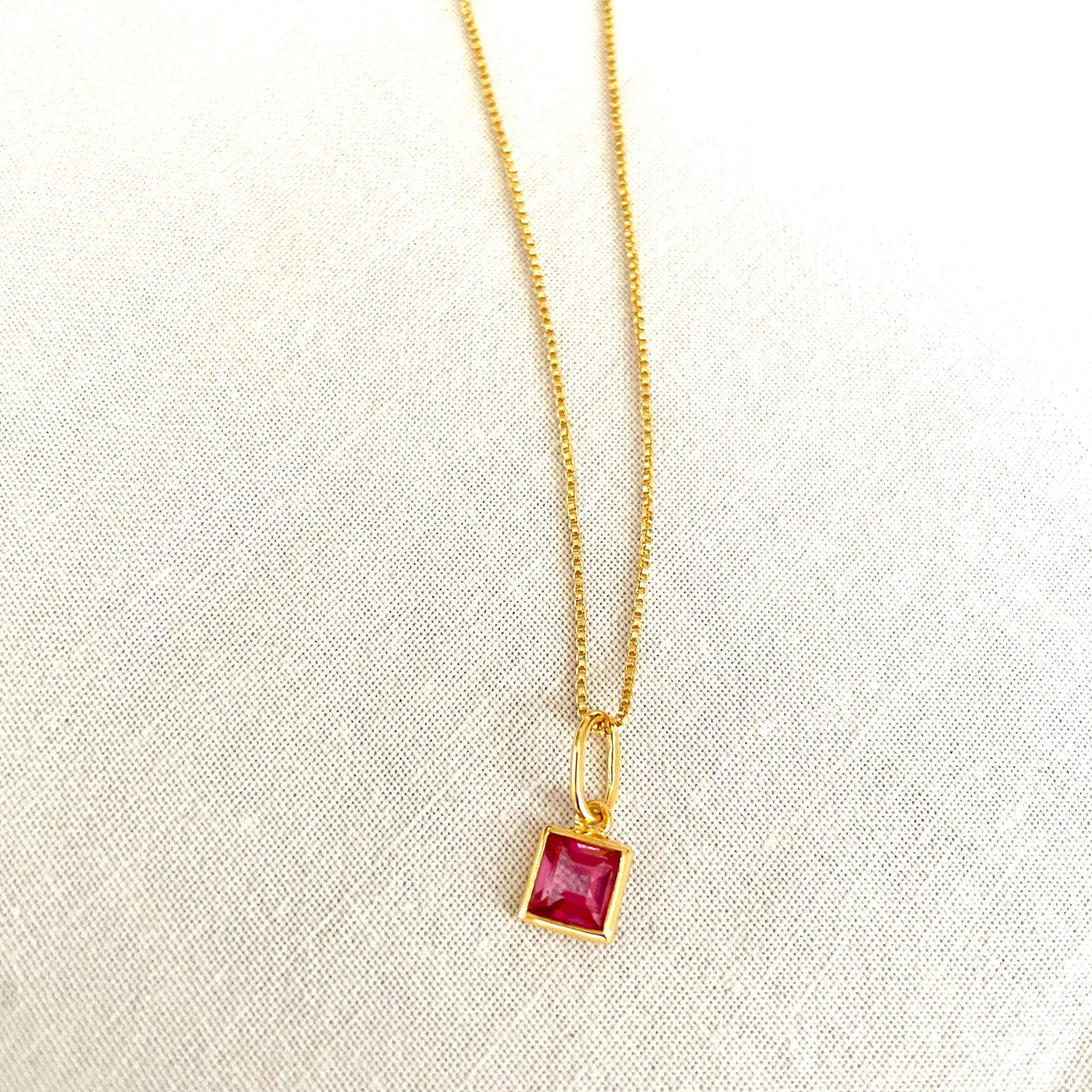 Varg Pink Topaz Square Charm Necklace