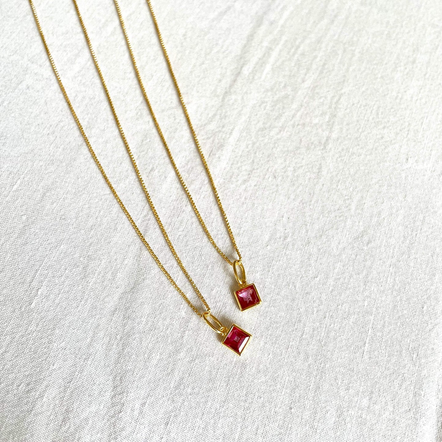 Varg Pink Topaz Square Charm Necklace