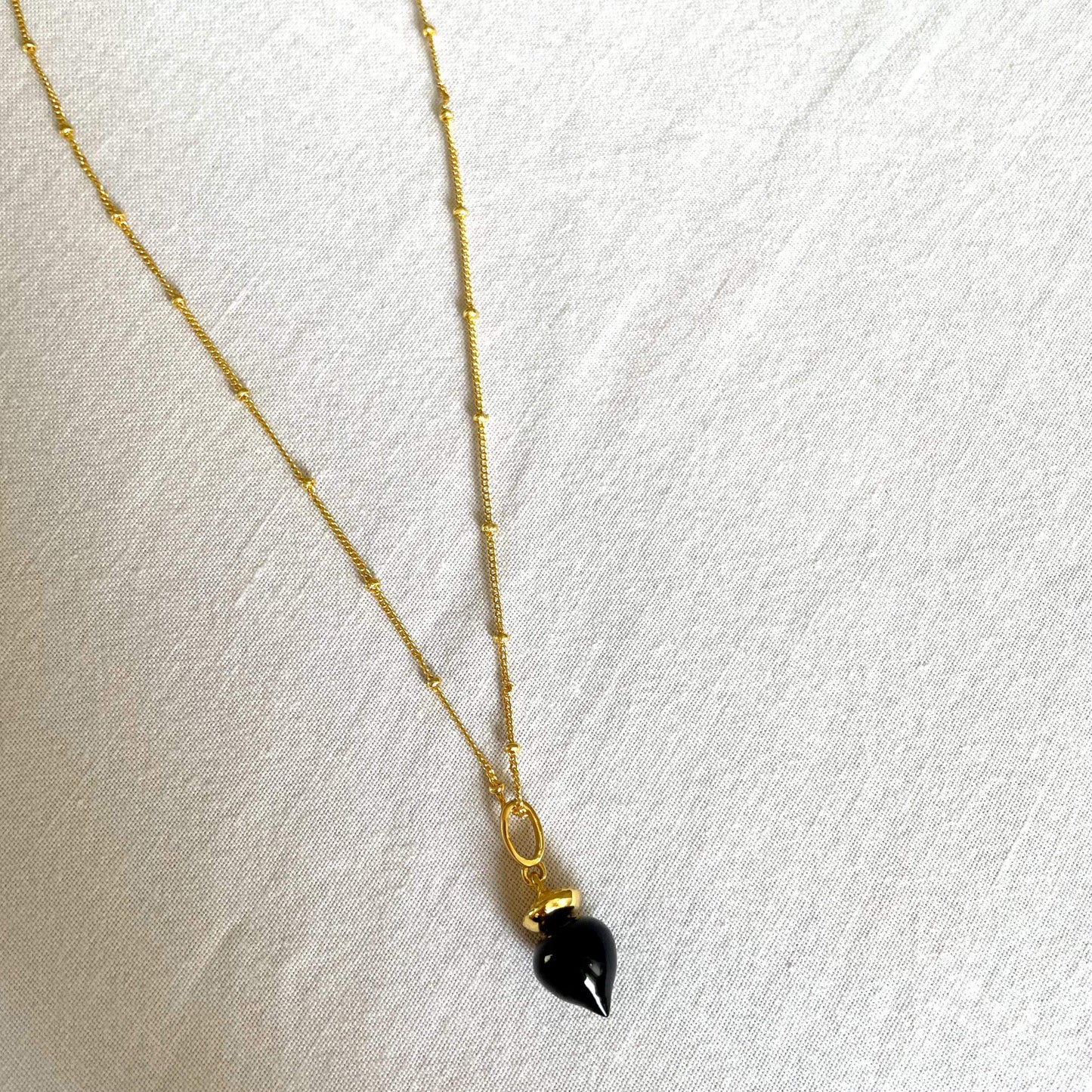 Black Onyx Orb Dome Pendant Necklace