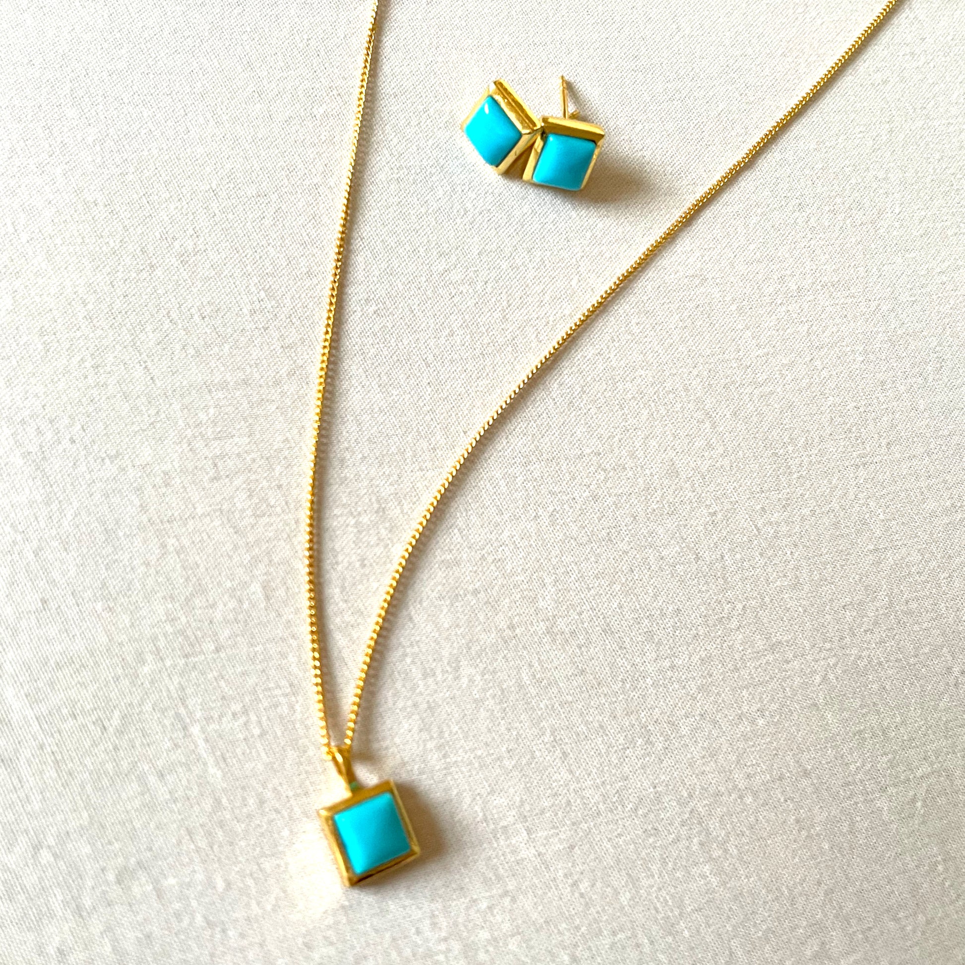 Turquoise Gold Necklace Gift set, Crystal gemstone necklace, Gold Plated on 925 Sterling Silver, handmade earrings, Turquoise necklace, Unique Gift, turquoise, gold studs, Crystal, Christmas gift ideas, small business, london, dainty necklace