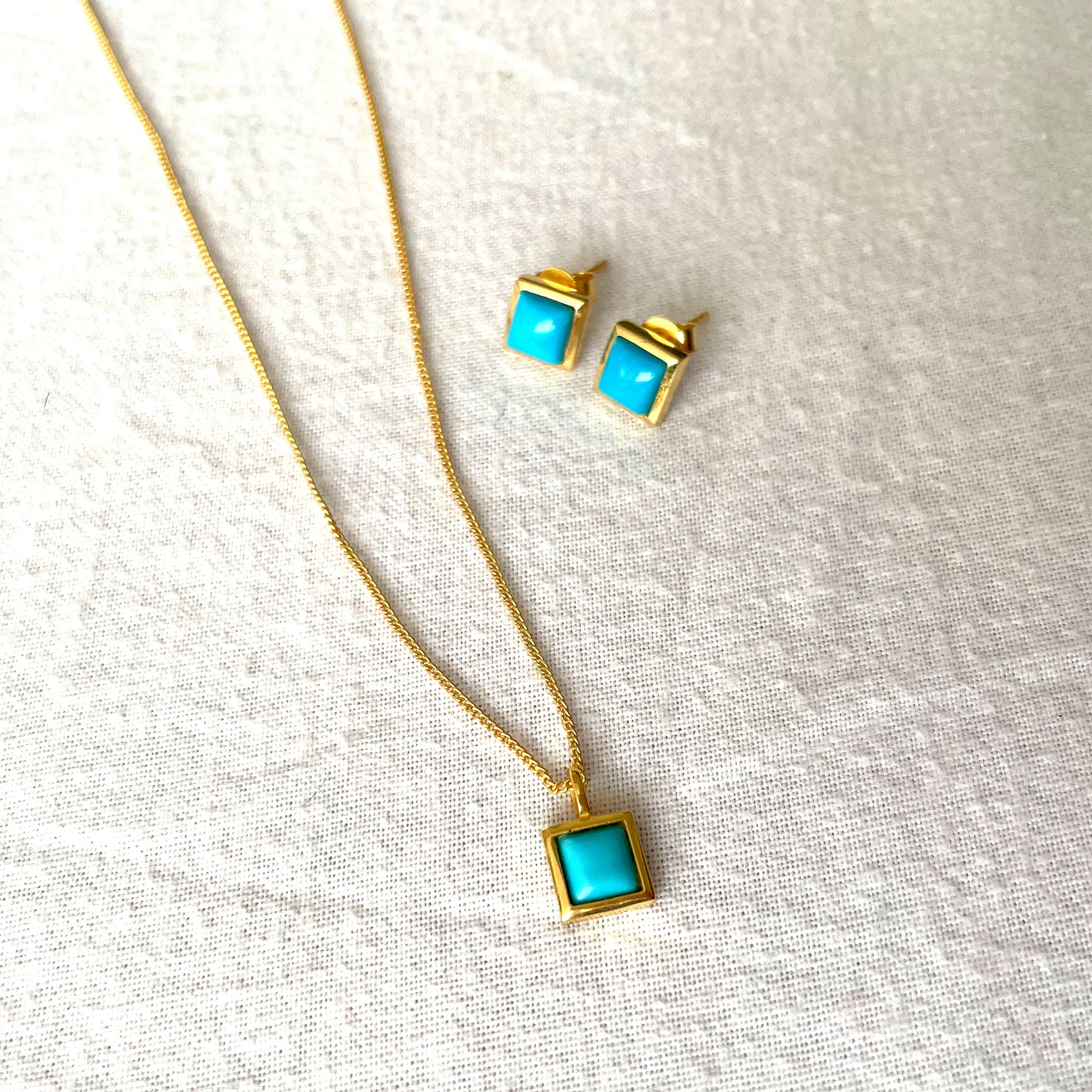 Turquoise Gold Necklace Gift set, Crystal gemstone necklace, Gold Plated on 925 Sterling Silver, handmade earrings, Turquoise necklace, Unique Gift, turquoise, gold studs, Crystal, Christmas gift ideas, small business, london, dainty necklace