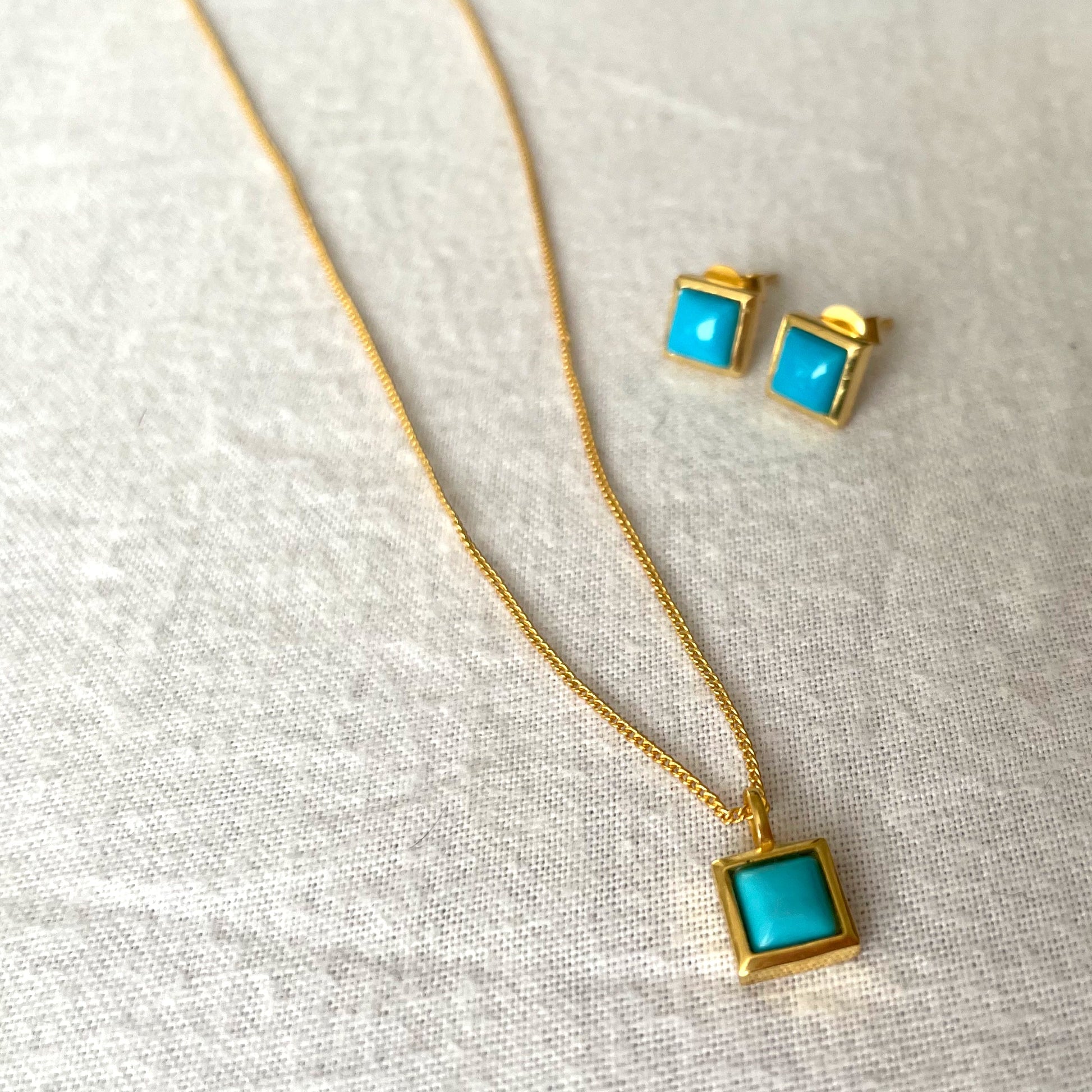 Turquoise Gold Necklace Gift set, Crystal gemstone necklace, Gold Plated on 925 Sterling Silver, handmade earrings, Turquoise necklace, Unique Gift, turquoise, gold studs, Crystal, Christmas gift ideas, small business, london, dainty necklace