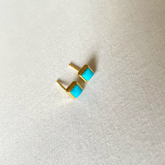 Turquoise Gold Earrings, Crystal Earrings, Gold Plated on 925 Sterling Silver, handmade gemstone earrings, Turquoise Studs Unique Gift, turquoise stud earrings, gemstones, gold studs, Crystal, Christmas gift ideas, small business, london, dainty stud