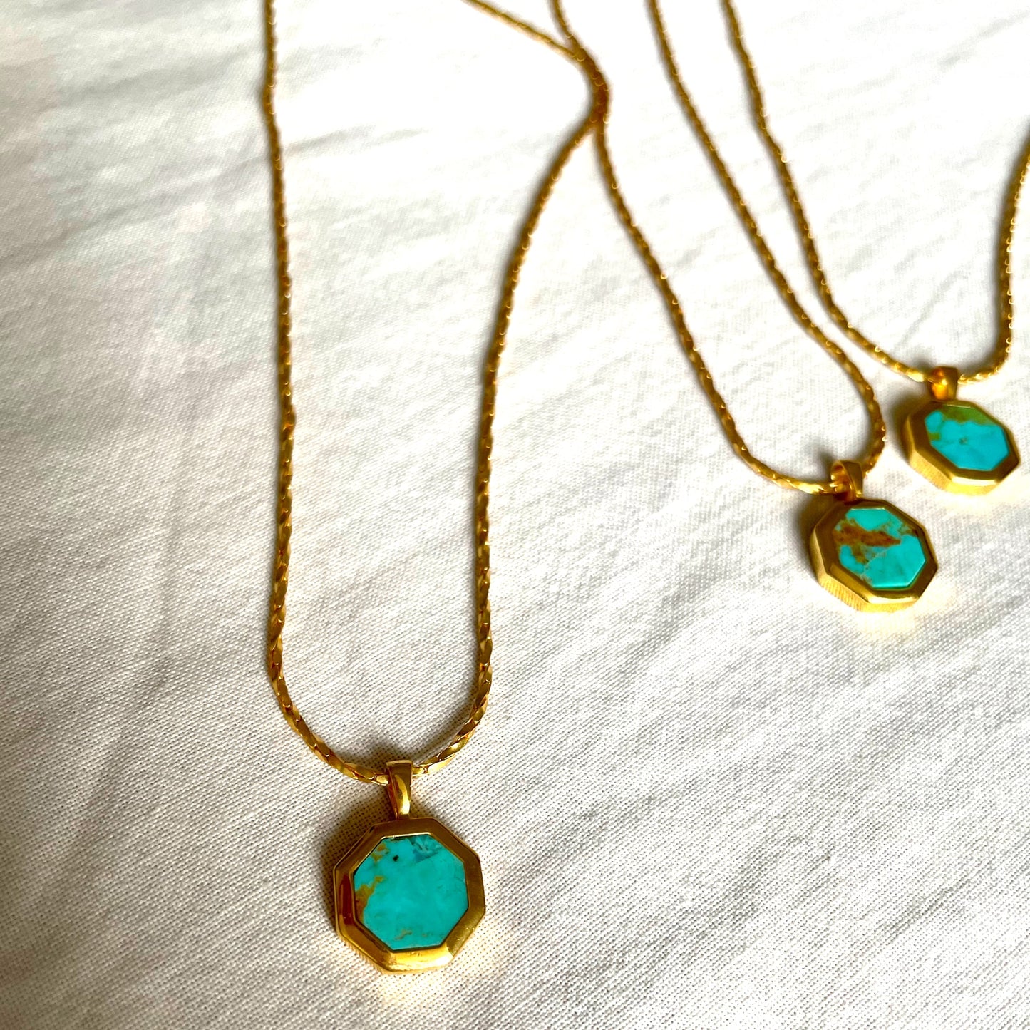 Turquoise Necklace, Gold Plated on 925 Sterling Silver, handmade gemstone necklace by Brinda, Unique Gift for her, Unique necklace, gemstones, gold, chain, Crystal, trending, mothers day gift, small business, london, dainty necklace, Hexagon pendant