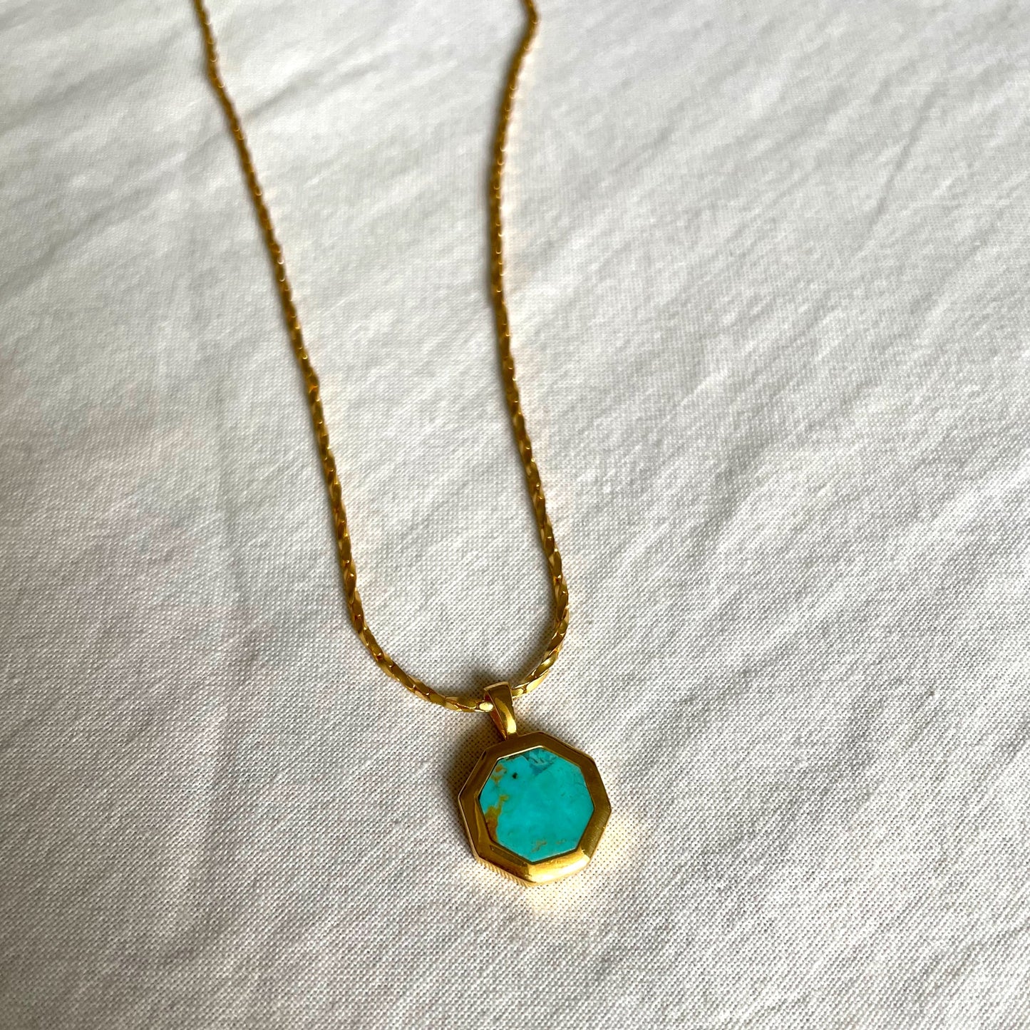 Turquoise Necklace, Gold Plated on 925 Sterling Silver, handmade gemstone necklace by Brinda, Unique Gift for her, Unique necklace, gemstones, gold, chain, Crystal, trending, mothers day gift, small business, london, dainty necklace, Hexagon pendant