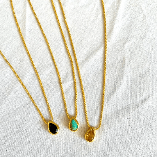 Black Onyx Necklace, Gold Plated on 925 Sterling Silver, handmade gemstone necklace by Brinda, Unique Gift for her, Unique necklace, gemstones, gold, chain, Crystal, trending, mothers day gift, small business, london, dainty necklace, Teardrop, drop