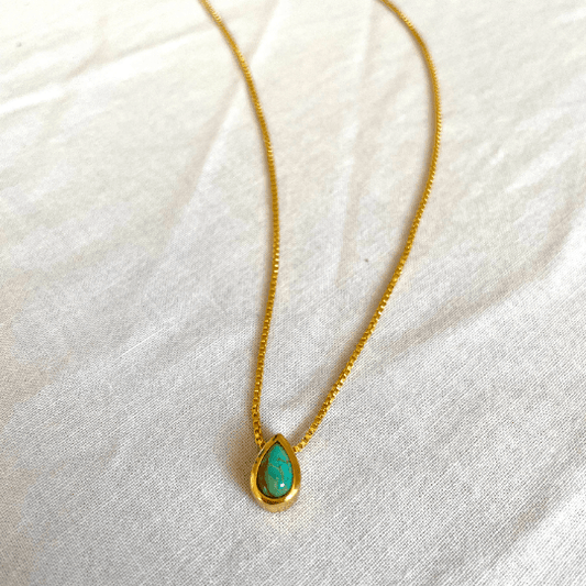 Turquoise Necklace, Gold Plated on 925 Sterling Silver, handmade gemstone necklace by Brinda, Unique Gift for her, Unique necklace, gemstones, gold, chain, Crystal, trending, mothers day gift, small business, london, dainty necklace, Teardrop, drop