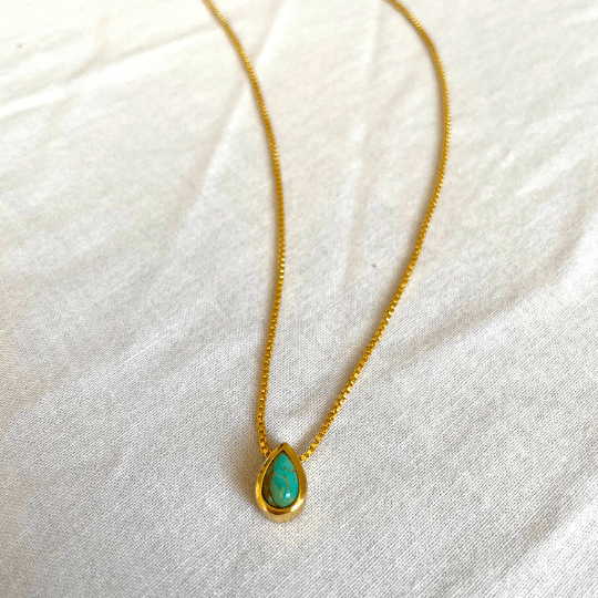 Turquoise Necklace, Gold Plated on 925 Sterling Silver, handmade gemstone necklace by Brinda, Unique Gift for her, Unique necklace, gemstones, gold, chain, Crystal, trending, mothers day gift, small business, london, dainty necklace, Teardrop, drop