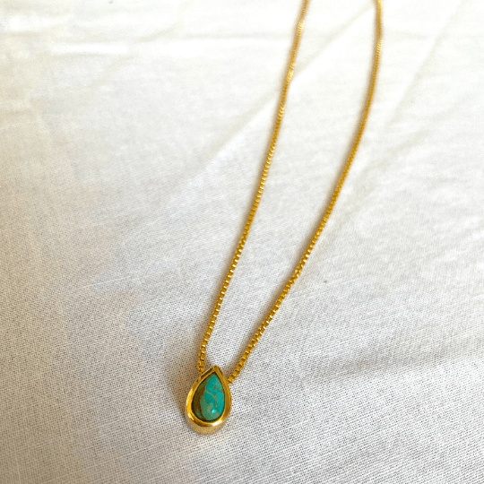 Turquoise Necklace, Gold Plated on 925 Sterling Silver, handmade gemstone necklace by Brinda, Unique Gift for her, Unique necklace, gemstones, gold, chain, Crystal, trending, mothers day gift, small business, london, dainty necklace, Teardrop, drop