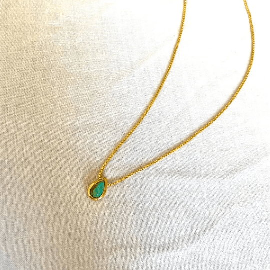 Turquoise Necklace, Gold Plated on 925 Sterling Silver, handmade gemstone necklace by Brinda, Unique Gift for her, Unique necklace, gemstones, gold, chain, Crystal, trending, mothers day gift, small business, london, dainty necklace, Teardrop, drop