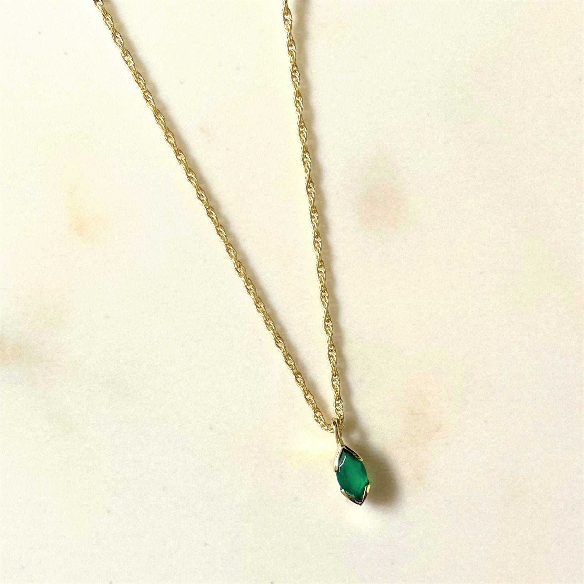 Green Onyx Necklace, Gold Plated on 925 Sterling Silver, handmade gemstone necklace by Brinda, Unique Gift for her, Unique necklace, gemstones, gold, chain, Crystal, trending, mothers day gift, small business, london, dainty necklace, Marquise, Cute