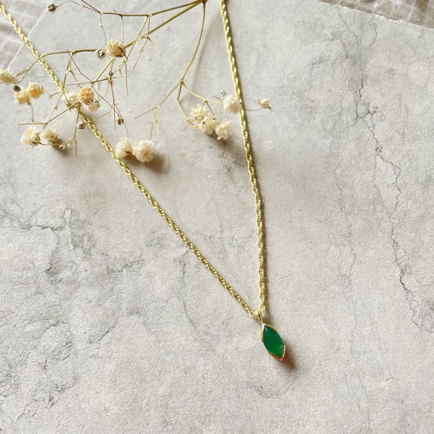Green Onyx Necklace, Gold Plated on 925 Sterling Silver, handmade gemstone necklace by Brinda, Unique Gift for her, Unique necklace, gemstones, gold, chain, Crystal, trending, mothers day gift, small business, london, dainty necklace, Marquise, Cute