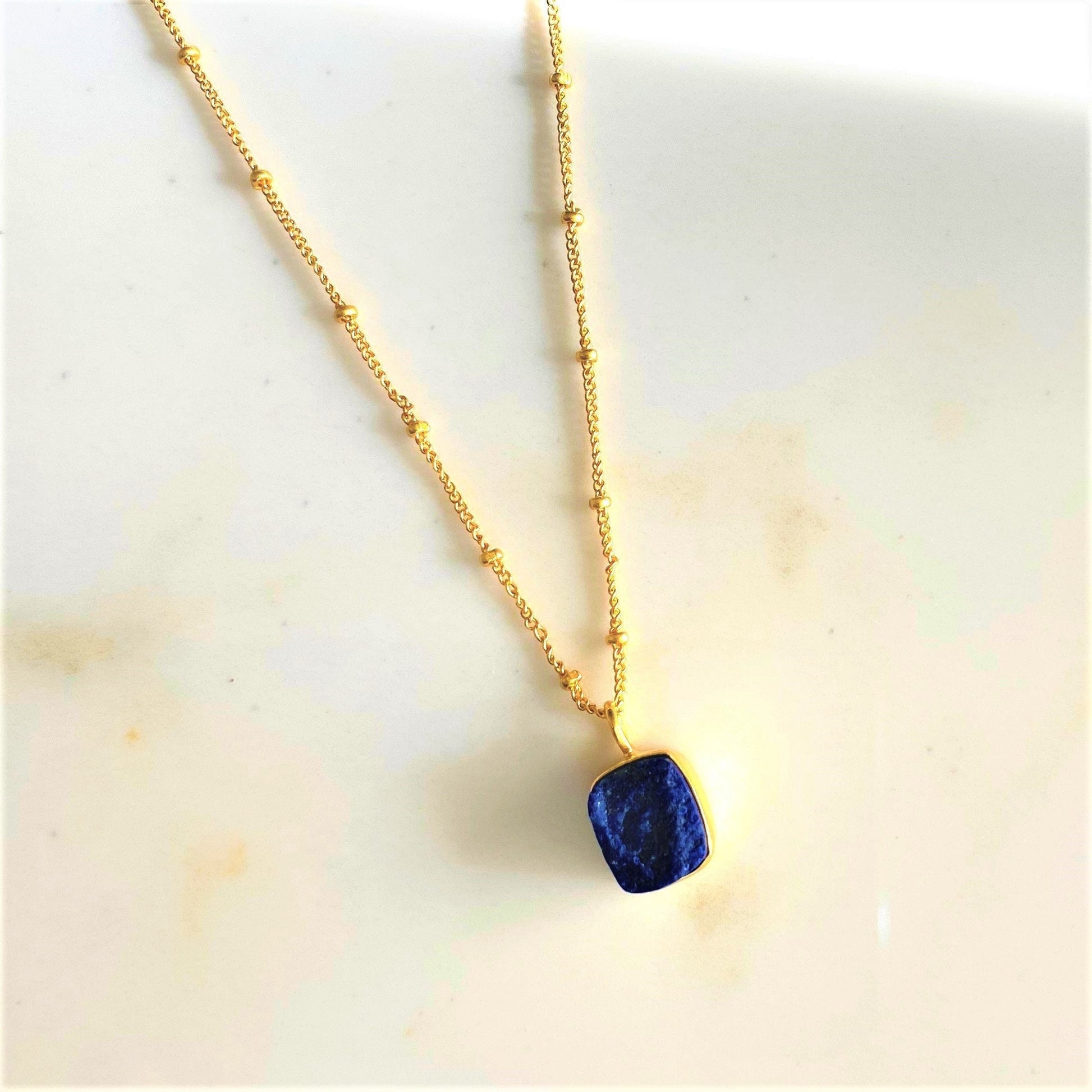 Lapis Lazuli Necklace, Gold Plated on 925 Sterling Silver, handmade gemstone necklace by Brinda, Unique Gift for her, Unique necklace, gemstones, gold, chain, Crystal, trending, mothers day gift, small business, london, dainty necklace, lapis lazuli