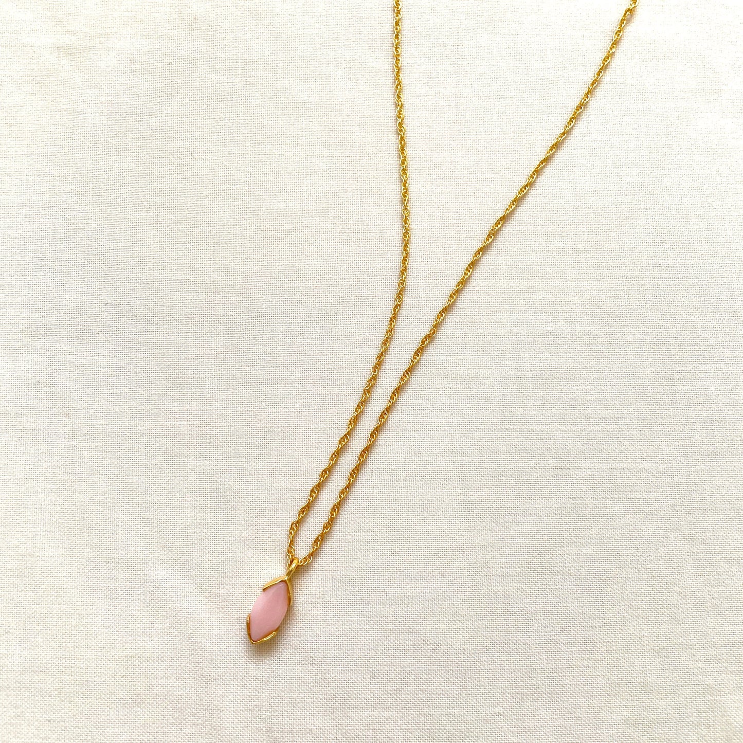 Pink Opal Necklace, Gold Plated on 925 Sterling Silver, handmade gemstone necklace by Brinda, Unique Gift for her, Unique necklace, gemstones, gold, chain, Crystal, trending, mothers day gift, small business, london, dainty necklace, Marquise, Cute