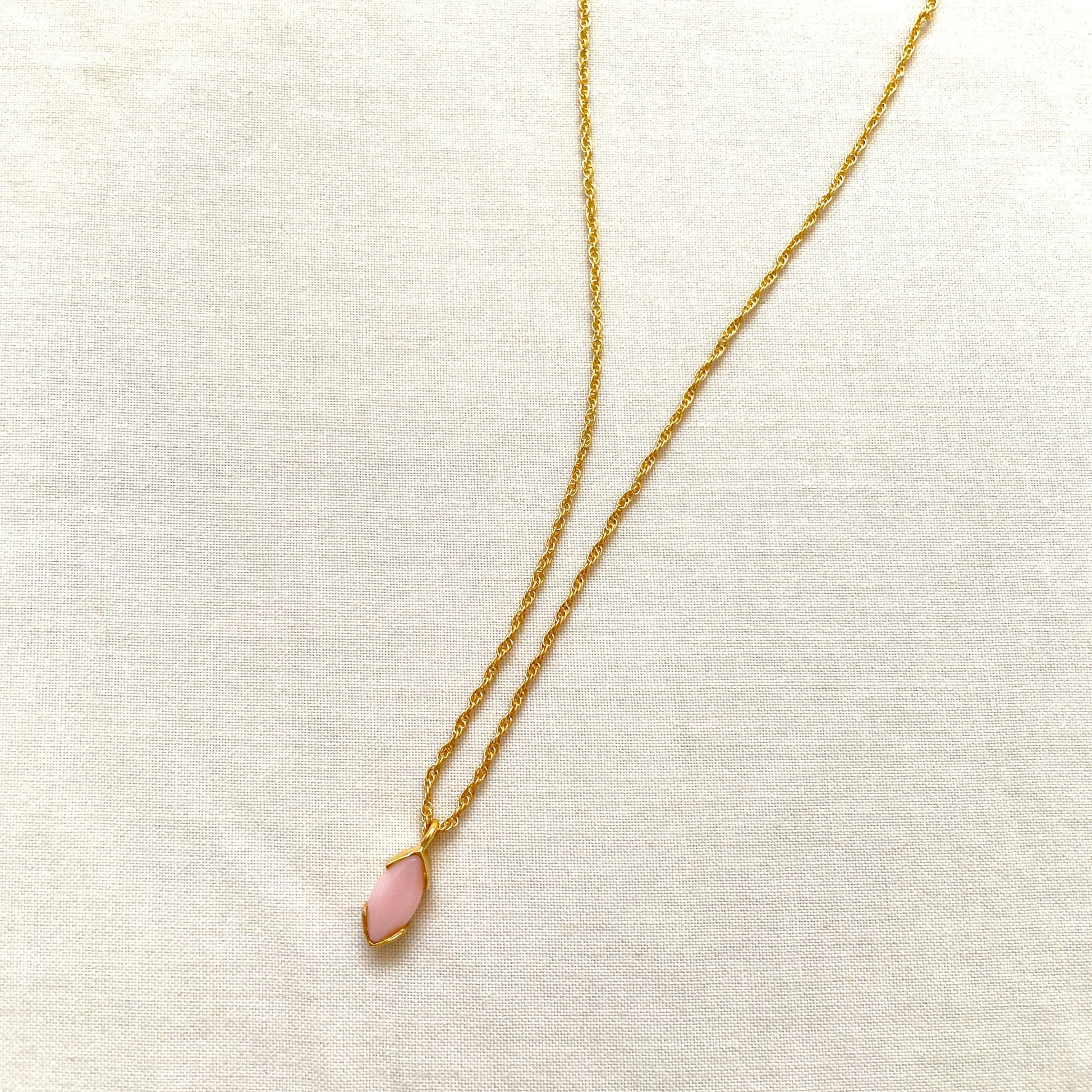 Pink Opal Necklace, Gold Plated on 925 Sterling Silver, handmade gemstone necklace by Brinda, Unique Gift for her, Unique necklace, gemstones, gold, chain, Crystal, trending, mothers day gift, small business, london, dainty necklace, Marquise, Cute