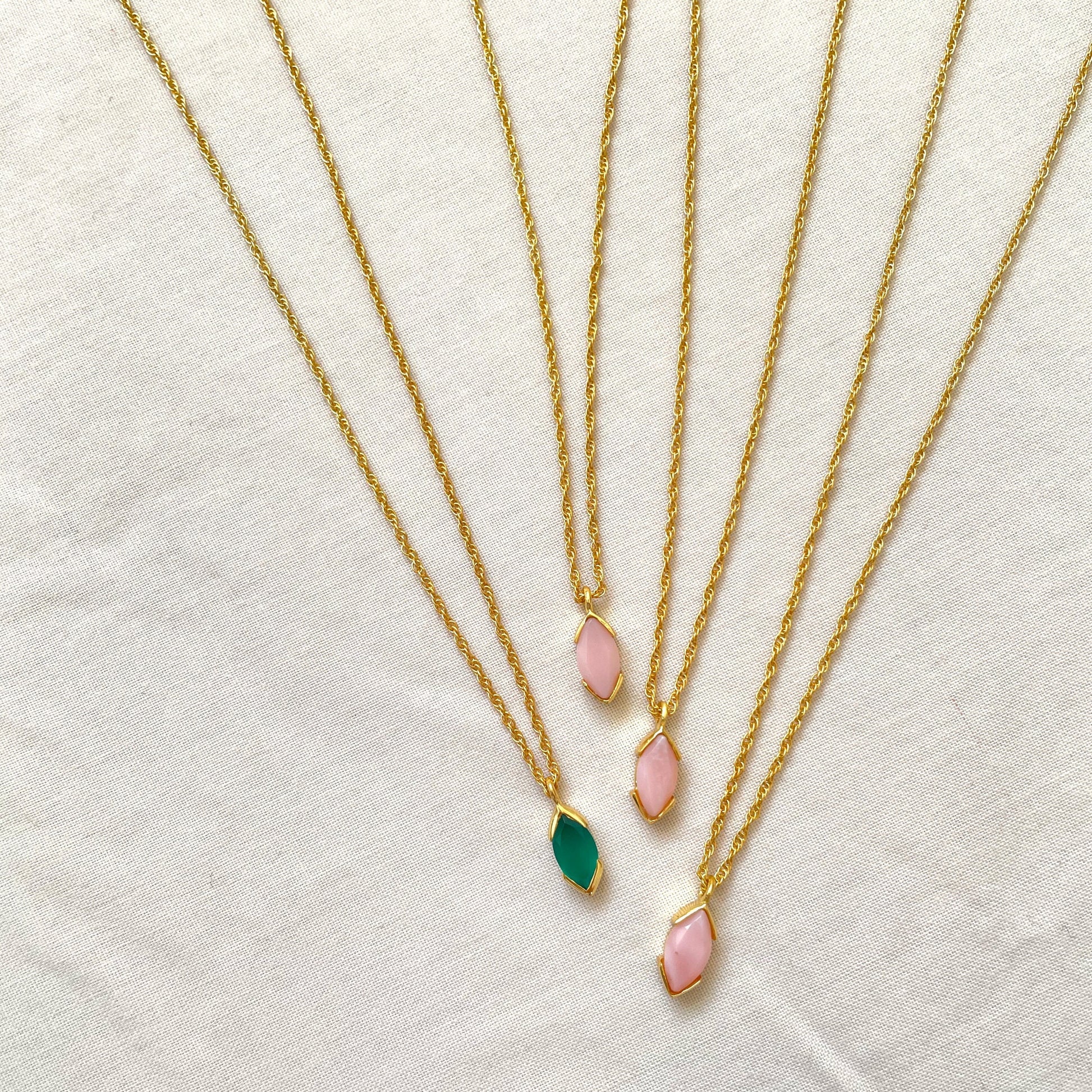 Pink Opal Necklace, Gold Plated on 925 Sterling Silver, handmade gemstone necklace by Brinda, Unique Gift for her, Unique necklace, gemstones, gold, chain, Crystal, trending, mothers day gift, small business, london, dainty necklace, Marquise, Cute