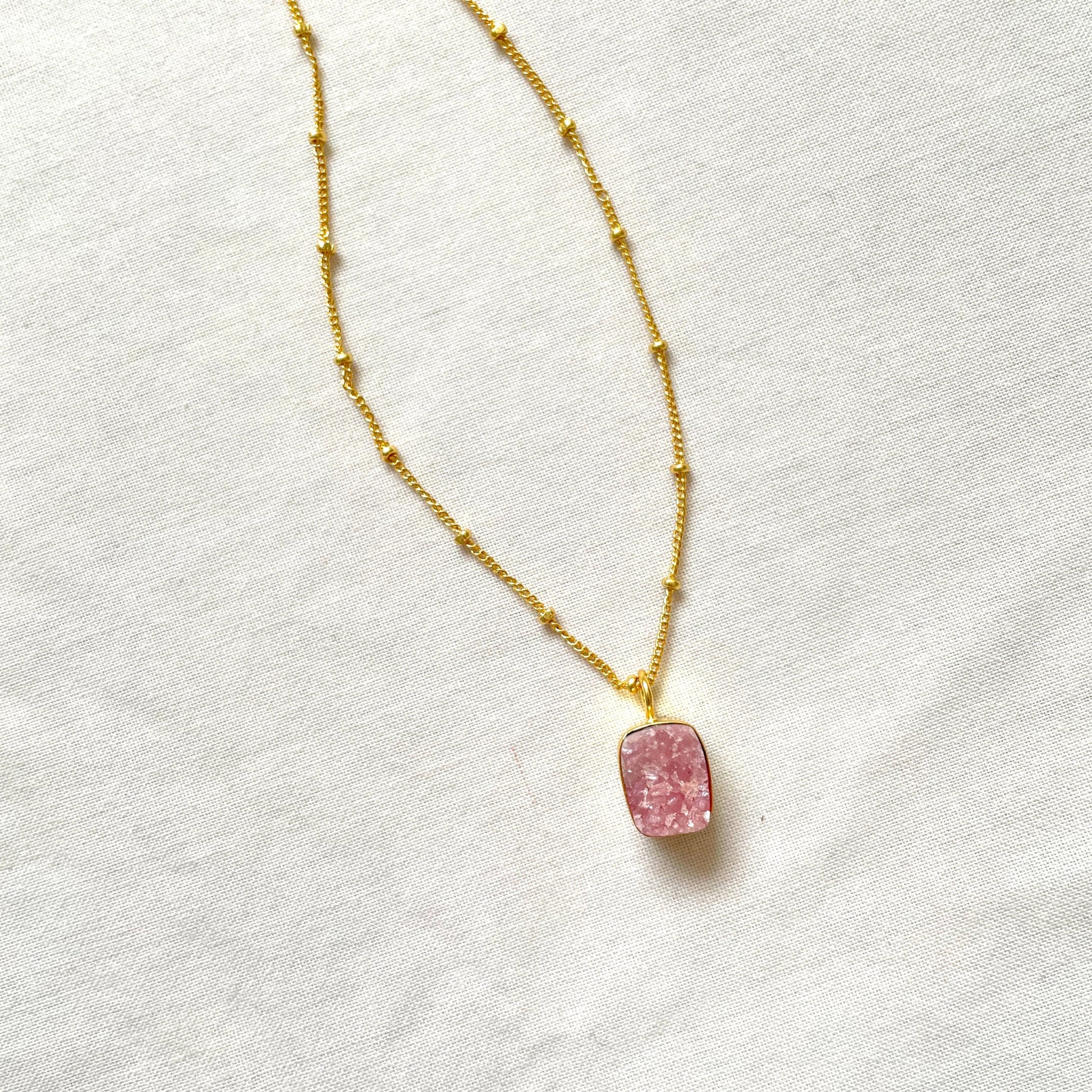 Rhodochrosite Necklace, Gold Plated on 925 Sterling Silver, handmade gemstone necklace by Brinda, Unique Gift for her, Unique necklace, gemstones, gold, chain, Crystal, trending, mothers day gift, small business, london, dainty necklace