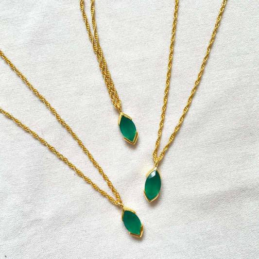 Green Onyx Necklace, Gold Plated on 925 Sterling Silver, handmade gemstone necklace by Brinda, Unique Gift for her, Unique necklace, gemstones, gold, chain, Crystal, trending, mothers day gift, small business, london, dainty necklace, Marquise, Cute