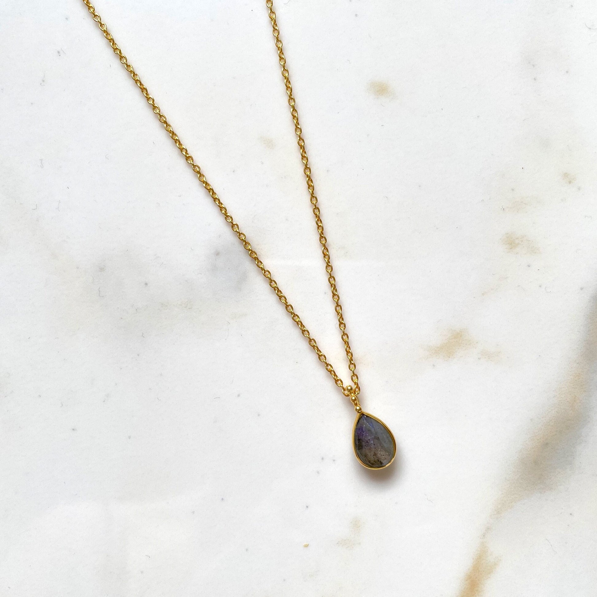 Lapradorite Necklace, Gold Plated on 925 Sterling Silver, handmade gemstone necklace by Brinda, Unique Gift for her, Unique necklace, gemstones, gold, chain, Crystal, trending, mothers day gift, small business, london, dainty necklace, Drop, Cute