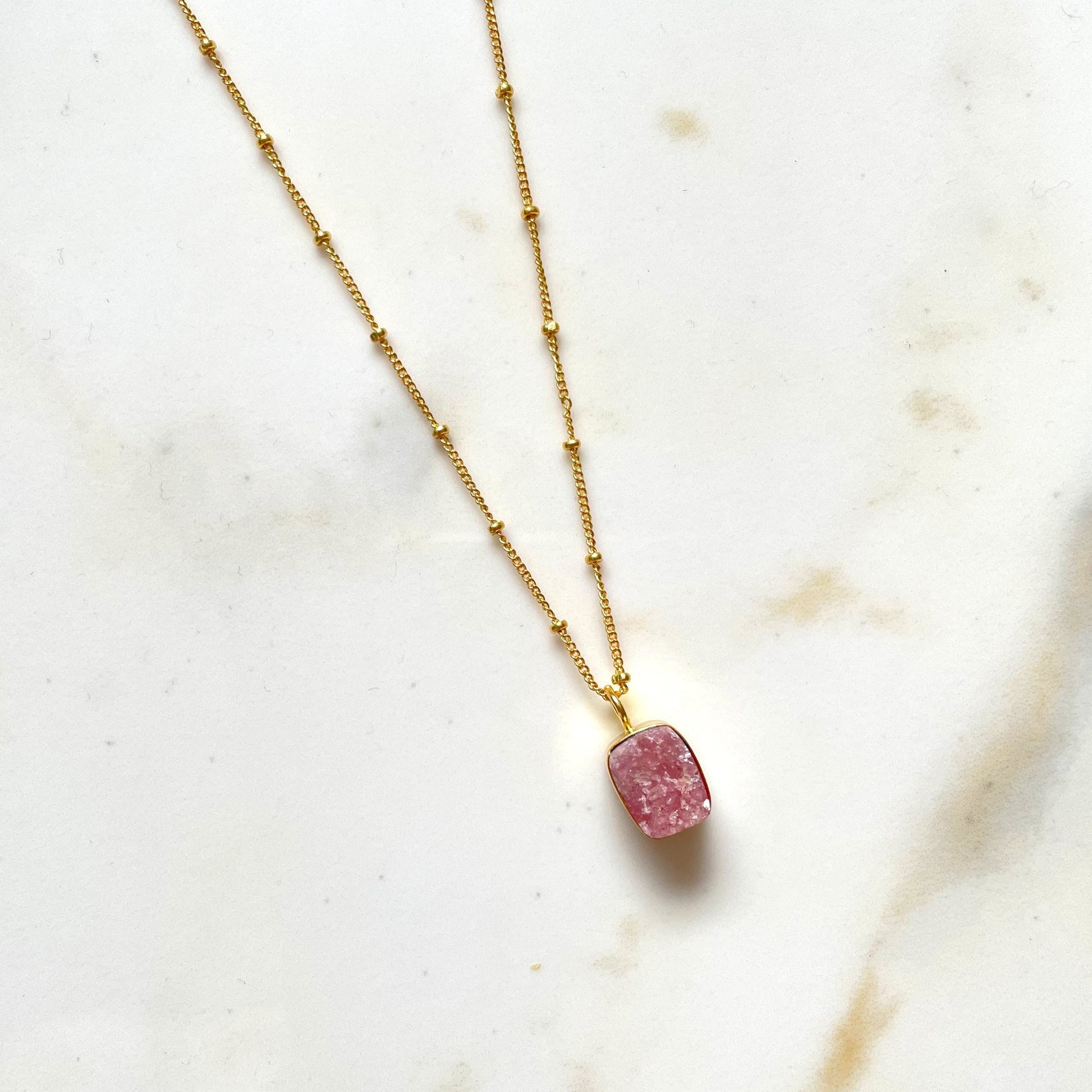 Rhodochrosite Necklace, Gold Plated on 925 Sterling Silver, handmade gemstone necklace by Brinda, Unique Gift for her, Unique necklace, gemstones, gold, chain, Crystal, trending, mothers day gift, small business, london, dainty necklace
