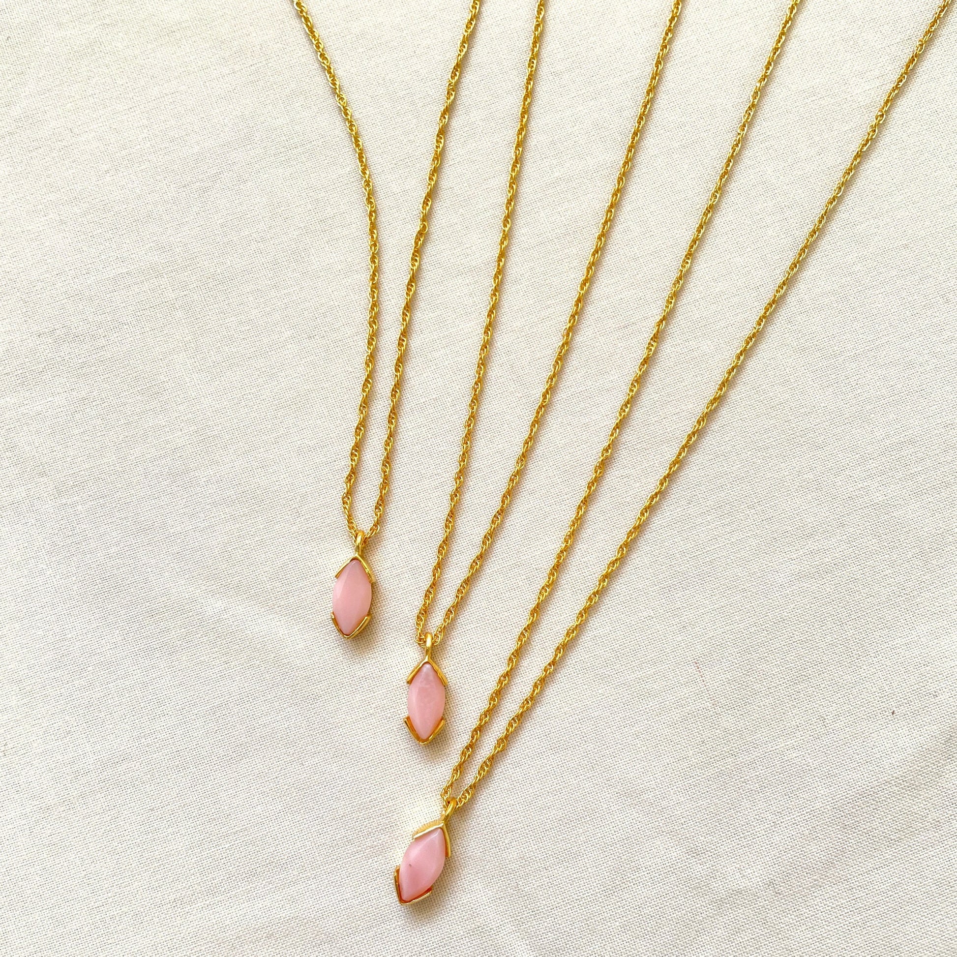 Pink Opal Necklace, Gold Plated on 925 Sterling Silver, handmade gemstone necklace by Brinda, Unique Gift for her, Unique necklace, gemstones, gold, chain, Crystal, trending, mothers day gift, small business, london, dainty necklace, Marquise, Cute