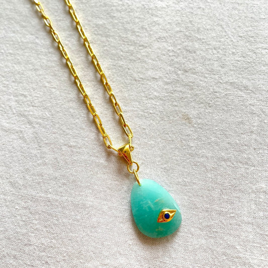 Amazonite Gold Pendant Necklace, Crystal Pendant Necklace, Gold Plated on 925 Sterling Silver, handmade gemstone necklace, Unique Gift, Evil eye necklace, gemstones, gold chain, Crystal, mothers day gift, small business, london, dainty necklace, gem