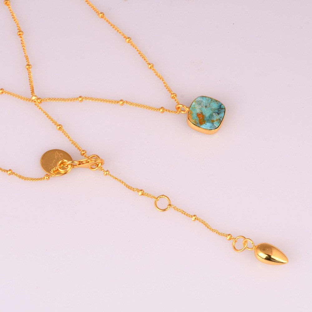 Turquoise Gold Pendant Necklace, Crystal Pendant Necklace, Gold Plated on 925 Sterling Silver, handmade gemstone necklace, Unique Gift, turquoise necklace, gemstones, gold chain, Crystal, mothers day gift, small business, london, dainty necklace, gem