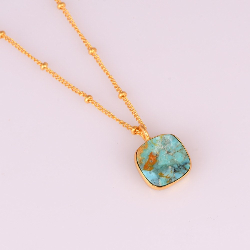 Turquoise Gold Pendant Necklace, Crystal Pendant Necklace, Gold Plated on 925 Sterling Silver, handmade gemstone necklace, Unique Gift, turquoise necklace, gemstones, gold chain, Crystal, mothers day gift, small business, london, dainty necklace, gem