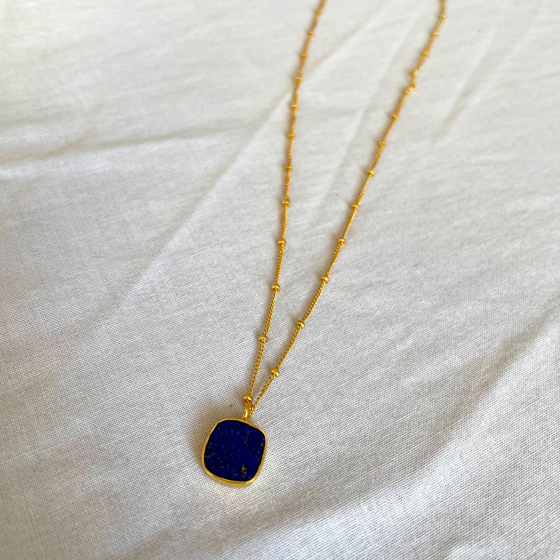 Lapis Lazuli Necklace, Gold Plated on 925 Sterling Silver, handmade gemstone necklace by Brinda, Unique Gift for her, Unique necklace, gemstones, gold, chain, Crystal, trending, mothers day gift, small business, london, dainty necklace, lapis lazuli